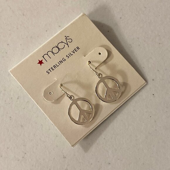 Macy's Sterling Silver Peace Sign Earrings - Picture 3 of 4
